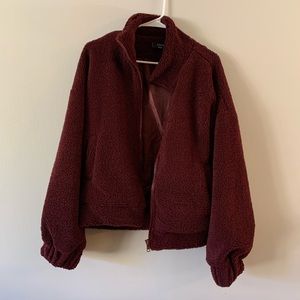 Vici Indio Pocketed Sherpa Jacket Burgundy